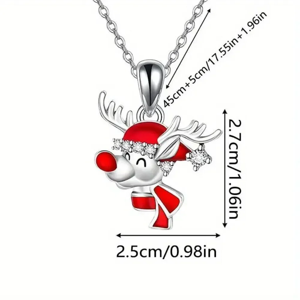 Christmas Winter Reindeer Holiday Necklace with Glass Accents